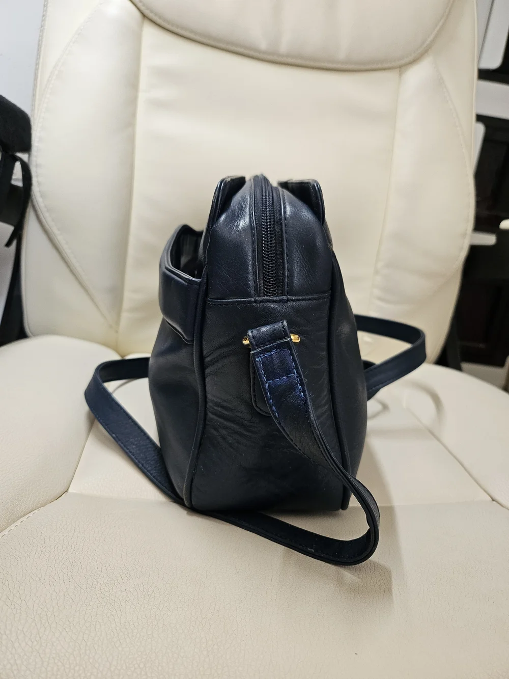 Etienne Aigner Navy Leather Crossbody with Gold Hardware